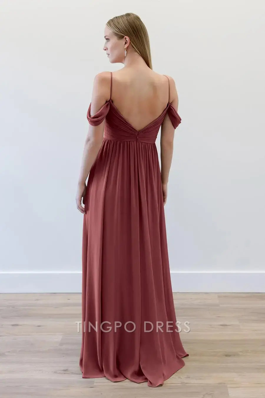 TingPo Wholesale Elegant Straight tube slim shoulder strap backless tight zipper straight tube dress floor length skirt formal women's dress
